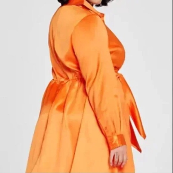 Satin Orange Maxi Dress with Belt - Picture 2 of 4
